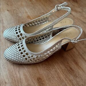 J. Crew gold Woven Slingback Block Heel